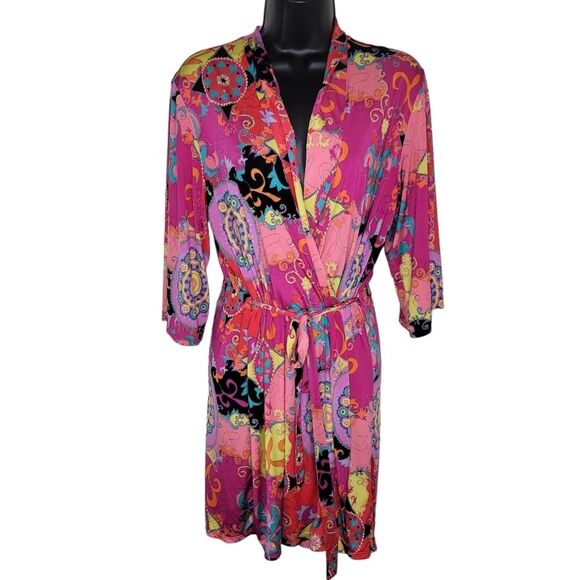 Josie NATORI Pink Multi Hollywood Boho Wrap/Robe Size Medium - Picture 2 of 10